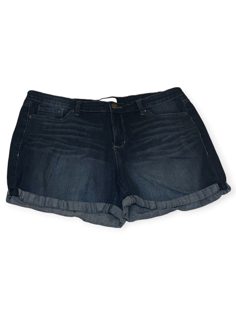 Vintage America Blues Women’s Denim Shorts Size 14 – Dark Wash Cuffed